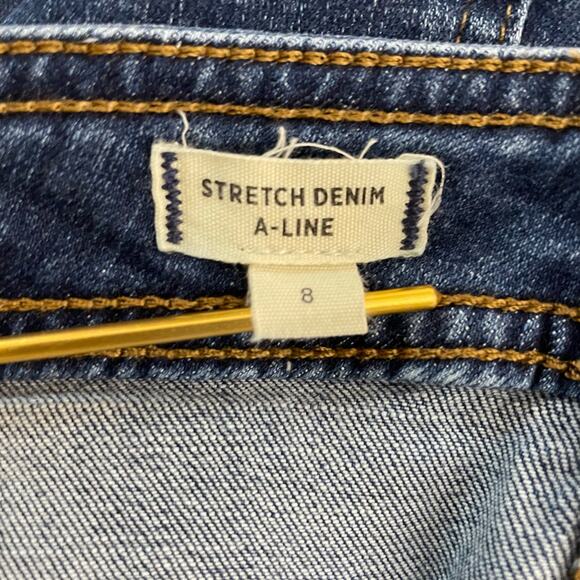 Madewell Size 8 A-line Stretch Denim Miniskirt Button Front Patch Pockets Boho - Picture 8 of 10